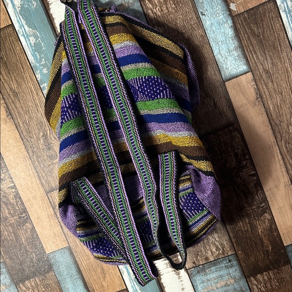Striped Purple and Green tribal pull sack Backpack - Picture 11 of 16